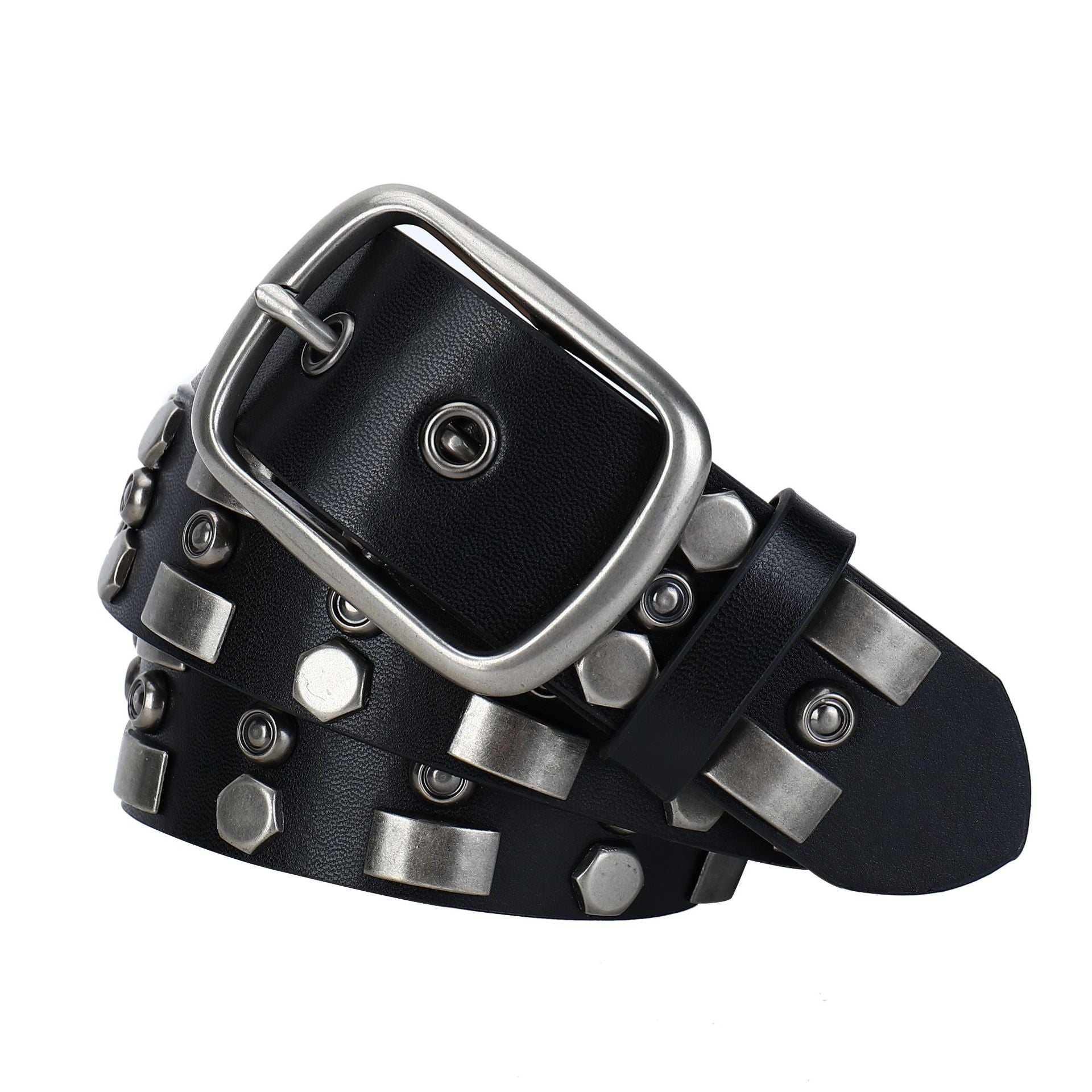 Rivet Punk Style Black Leather Belt