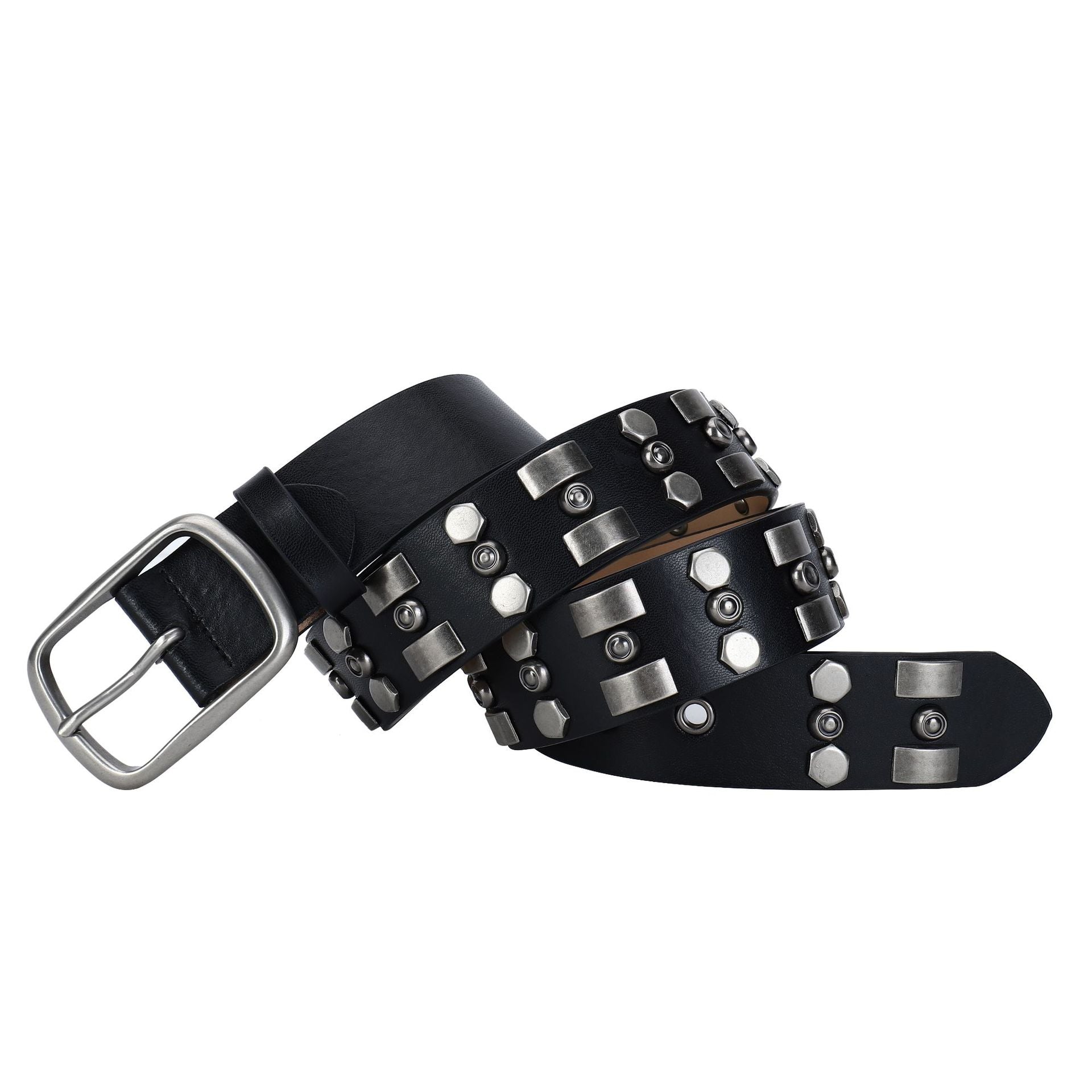 Rivet Punk Style Black Leather Belt