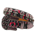 Punk Style Skull Pink Rhinestone Red-Black Pattern Belt