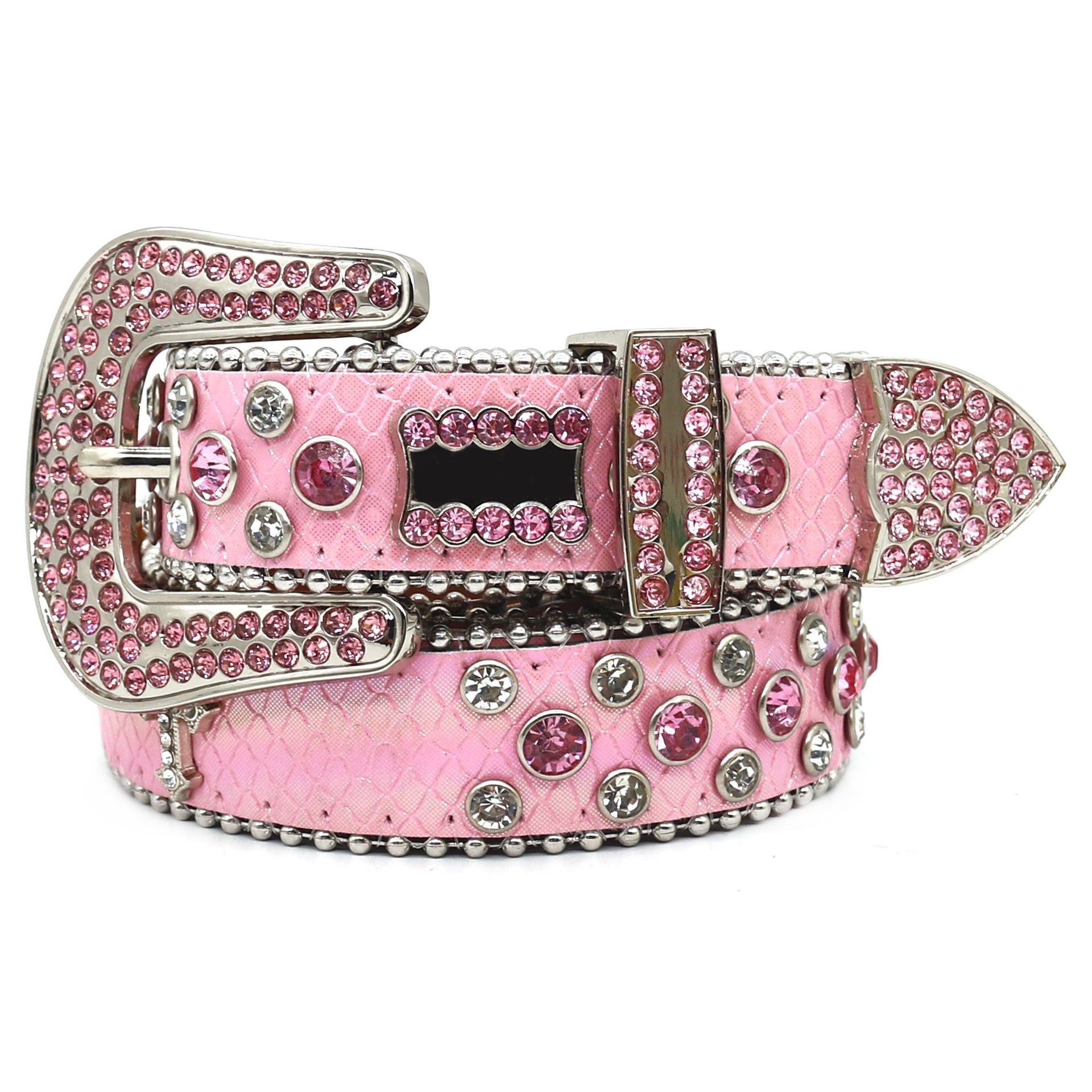 Pink Snake Print Rhinestone Punk Style Belt