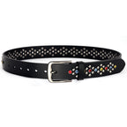 Colorful Rhinestone Rivet Punk Style Black Women's Belt