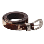 Vintage Cow Print Belt with Metal Buckle