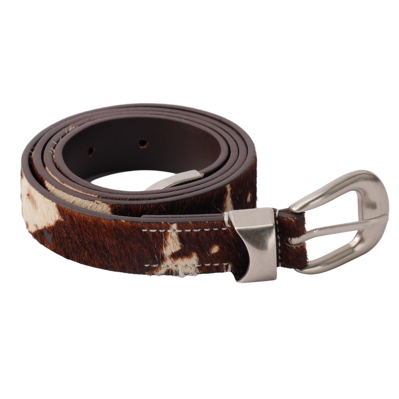 Vintage Cow Print Belt with Metal Buckle