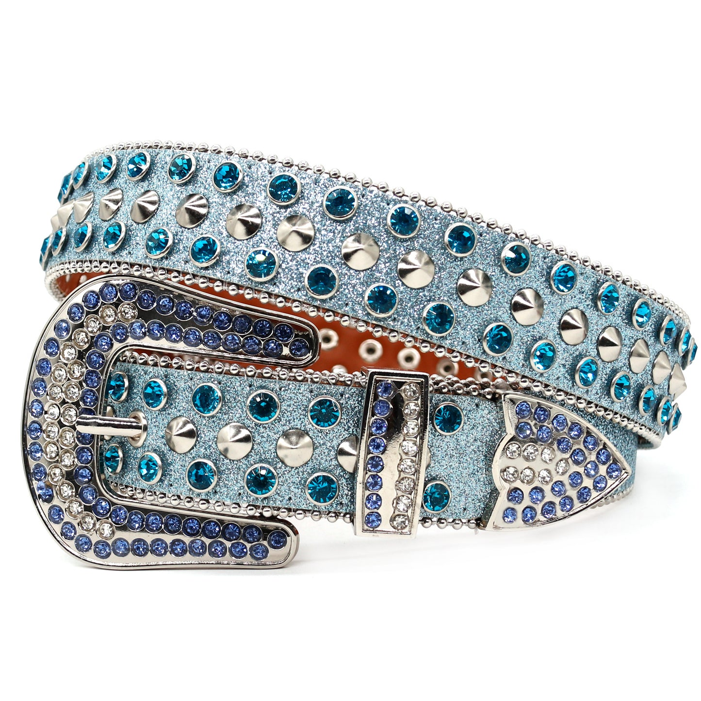 Blue Rhinestone Stud Western Style Belt