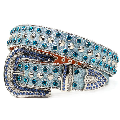 Blue Rhinestone Stud Western Style Belt