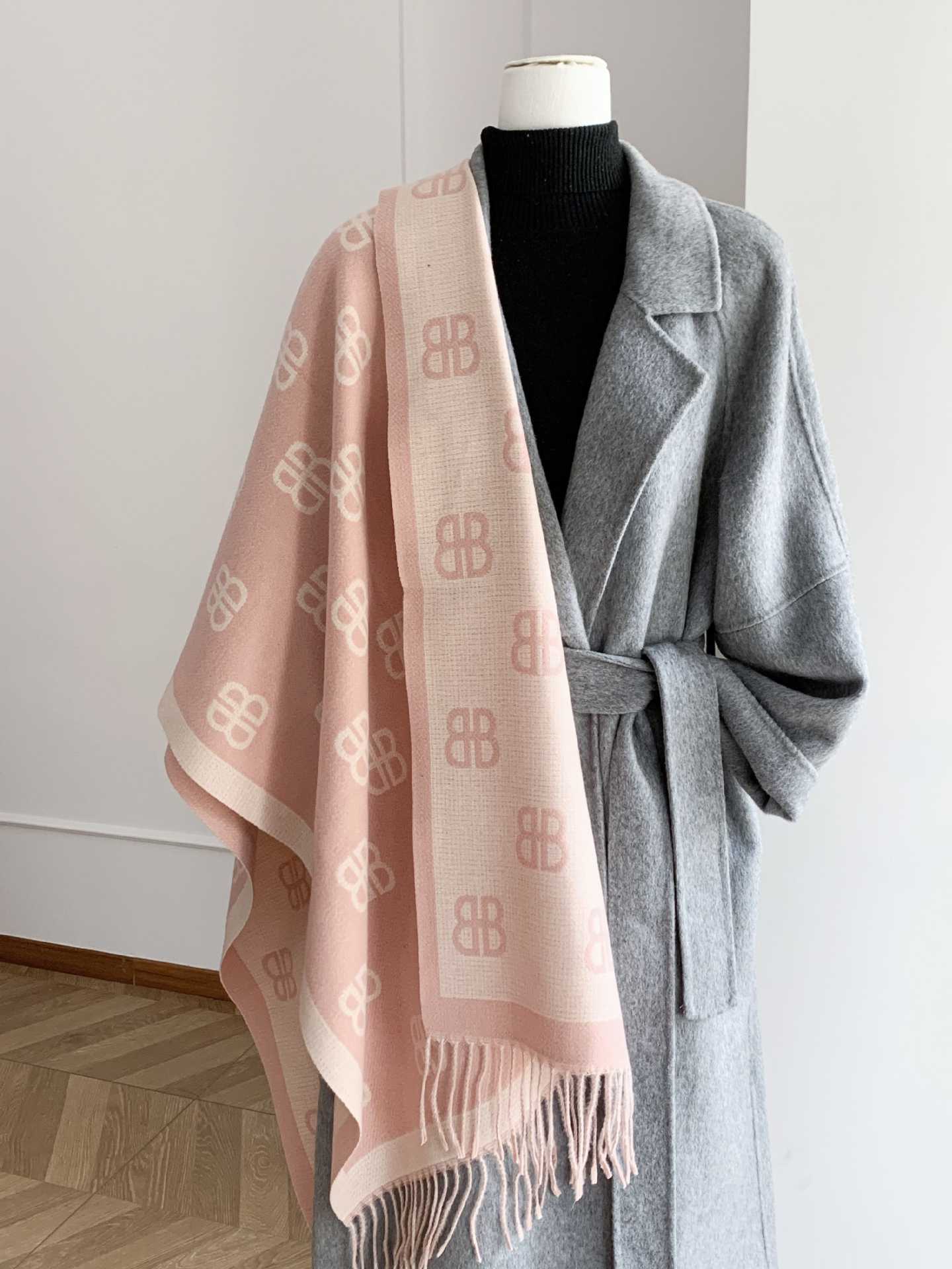 Autumn Winter Classic Double-B Jacquard Scarf Double-Sided Two-Tone Fringed Shawl