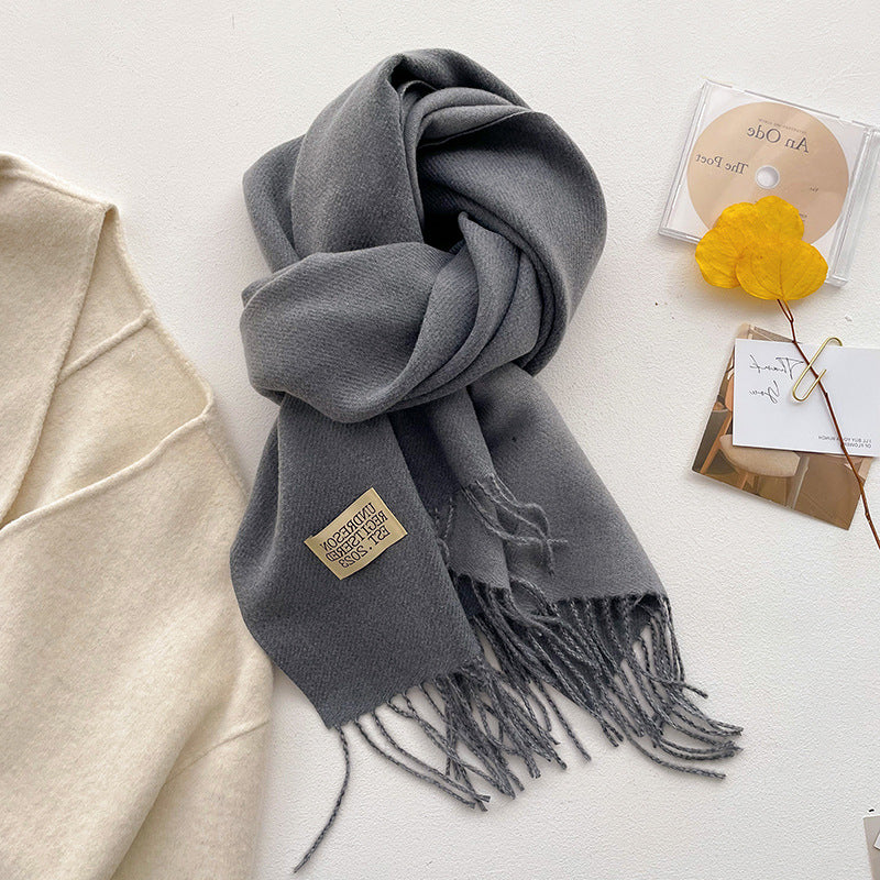 Autumn Winter Double-Sided Two-Tone Pure Cashmere Scarf Warm Fringed Shawl Versatile Solid Color Neckwear