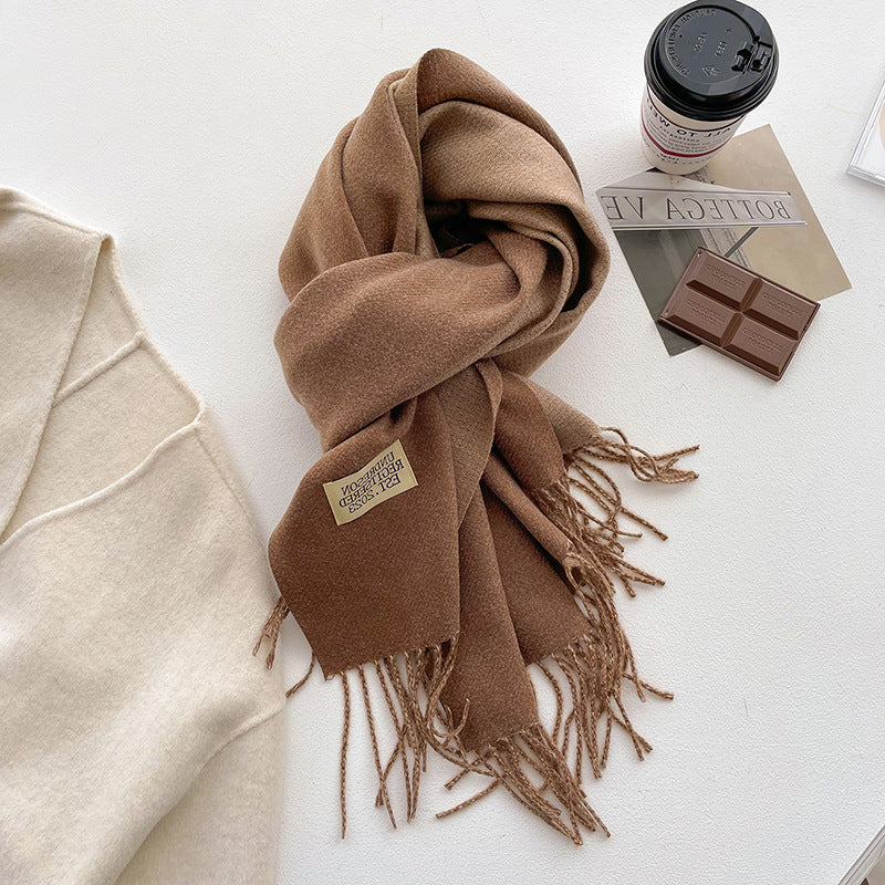 Autumn Winter Double-Sided Two-Tone Pure Cashmere Scarf Warm Fringed Shawl Versatile Solid Color Neckwear