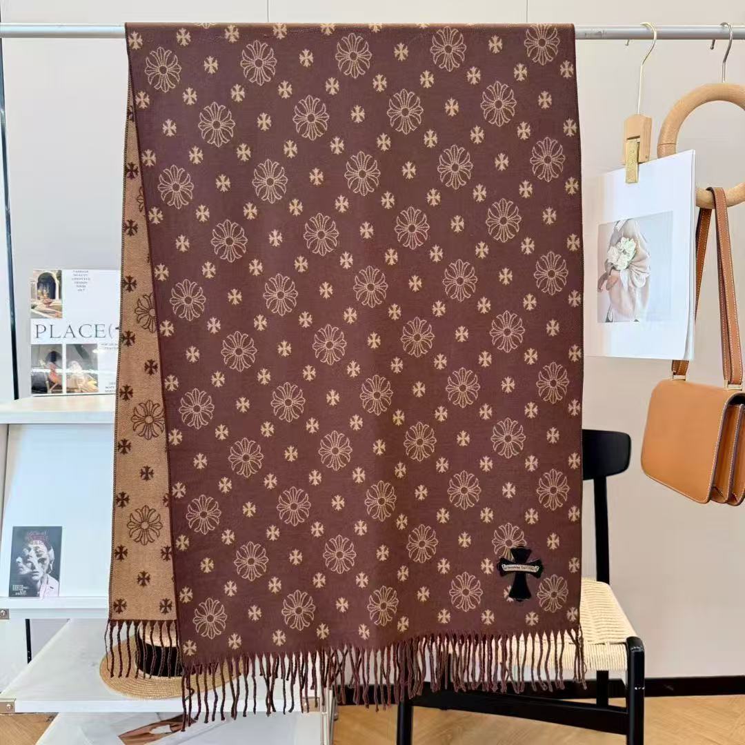 Autumn Winter Daisy-Jacquard Double-Sided Scarf Cross-Decorated Fringed Shawl