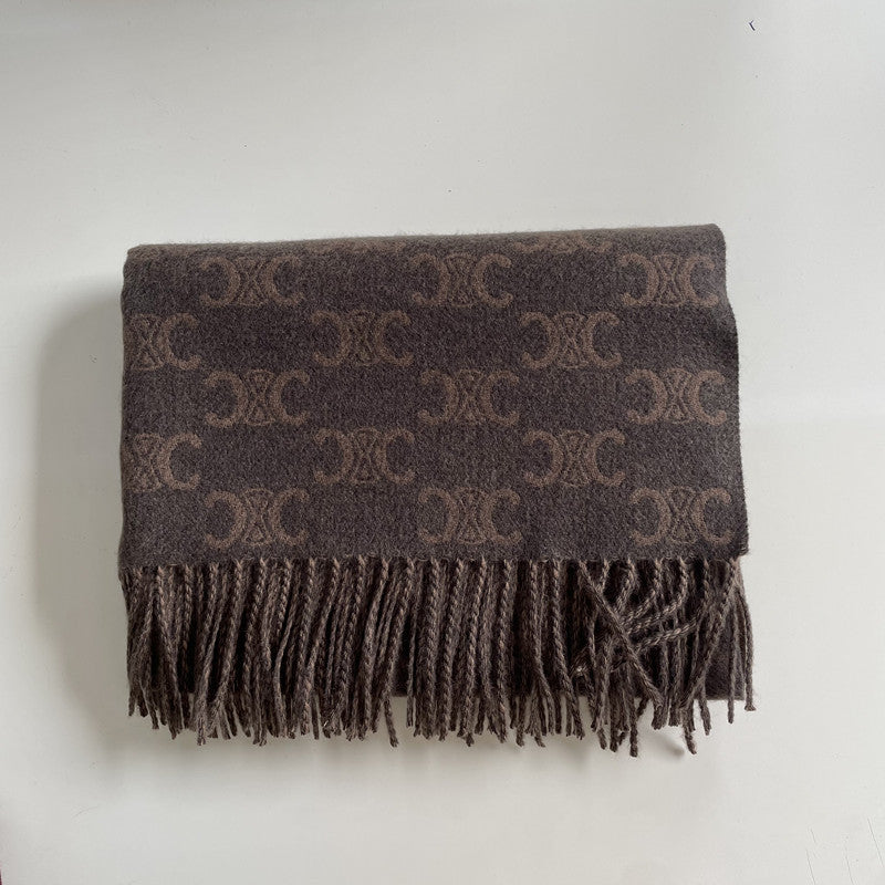 Autumn Winter Double-C Jacquard Scarf Double-Sided Two-Tone Fringed Shawl